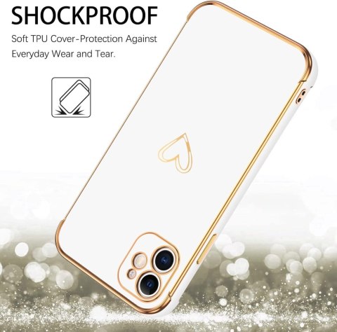 ETUI APPLE IPHONE 11 SILIKONOWE BIAŁE +ZŁOTE DODATKI SERDUSZKO A2111