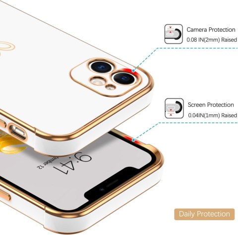 ETUI APPLE IPHONE 11 SILIKONOWE BIAŁE +ZŁOTE DODATKI SERDUSZKO A2111
