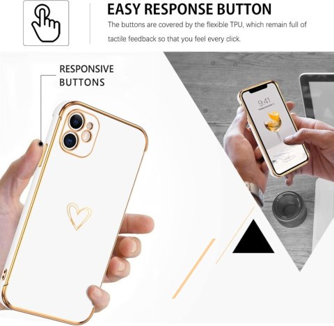 ETUI APPLE IPHONE 11 SILIKONOWE BIAŁE +ZŁOTE DODATKI SERDUSZKO A2111