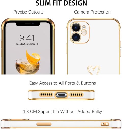 ETUI APPLE IPHONE 11 SILIKONOWE BIAŁE +ZŁOTE DODATKI SERDUSZKO A2111