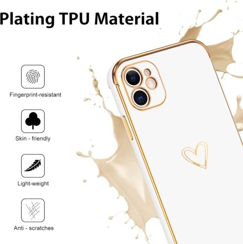 ETUI APPLE IPHONE 11 SILIKONOWE BIAŁE +ZŁOTE DODATKI SERDUSZKO A2111