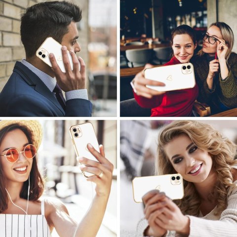 ETUI APPLE IPHONE 11 SILIKONOWE BIAŁE +ZŁOTE DODATKI SERDUSZKO A2111