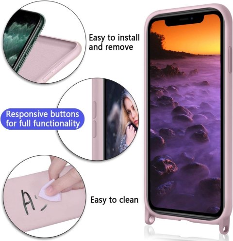 ETUI POKROWIEC APPLE IPHONE 12/12 PRO RÓŻOWE SILIKONOWE PLECKI +SMYCZ