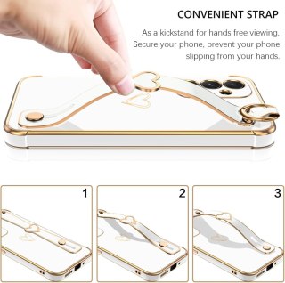 ETUI SAMSUNG GALAXY A54 SILIKONOWE BIAŁE ZŁOTE SERDUSZKO +UCHWYT I SMYCZ
