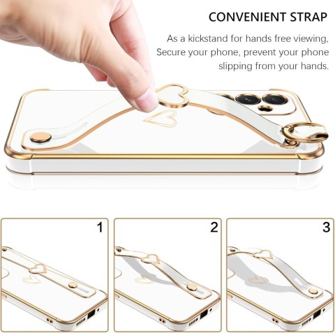 ETUI SAMSUNG GALAXY A54 SILIKONOWE BIAŁE ZŁOTE SERDUSZKO +UCHWYT I SMYCZ