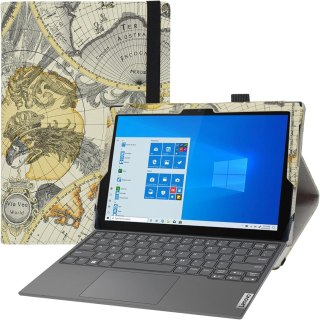 ETUI TABLET LENOVO YOGA DUET 7i MAPA ŚWIATA GLOBUS JASNE BRĄZOWE ZAMYKANE