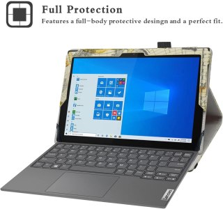 ETUI TABLET LENOVO YOGA DUET 7i MAPA ŚWIATA GLOBUS JASNE BRĄZOWE ZAMYKANE