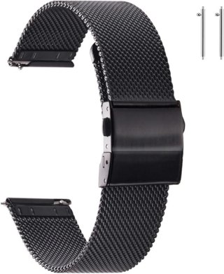 PASEK BRANSOLETA DO ZEGARKA CZARNY STAL SIATKA UNIWERSALNY ELEGANCKI 20mm