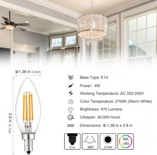 ŻARÓWKI ŚWIECZKOWE LED E14 BIAŁY CIEPŁY 4W 2700K 470LM 3szt