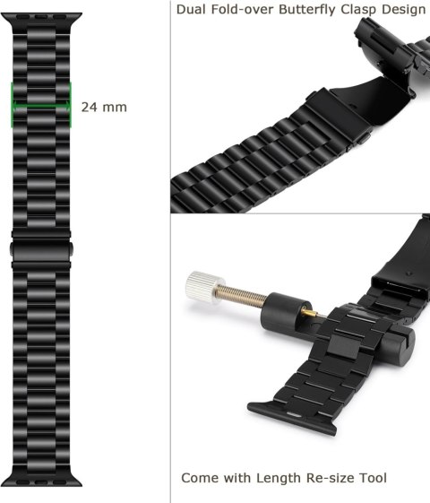 BRANSOLETA DO ZEGARKA APPLE WATCH ULTRA/ULTRA 2 49mm CZARNA STAL+ETUI