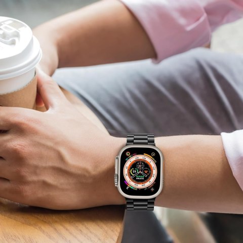 BRANSOLETA DO ZEGARKA APPLE WATCH ULTRA/ULTRA 2 49mm CZARNA STAL+ETUI