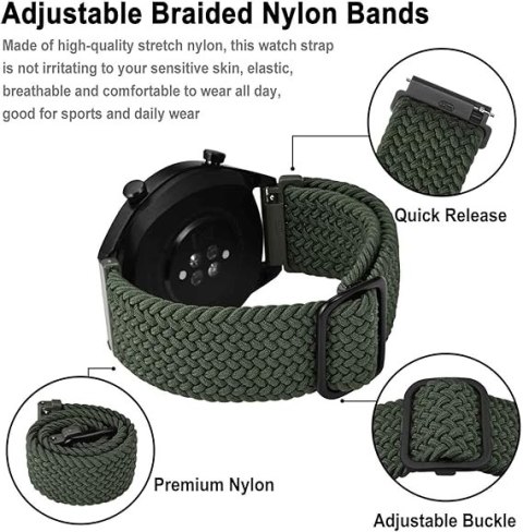 BRANSOLETA DO ZEGARKA CIEMNY ZIELONY PLECIONY NYLON UNIWERSALNY 22mm BRANSOLETA DO ZEGARKA CIEMNY ZIELONY PLECIONY NYLON UNIWERSALNY 22mm