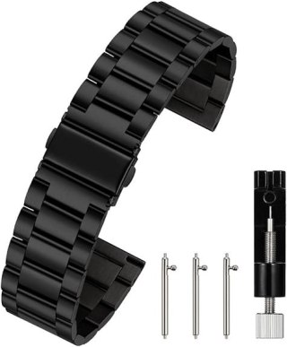 BRANSOLETA DO ZEGARKA CZARNY STAL UNIWERSALNA REGULOWANA ELEGANCKA 20mm