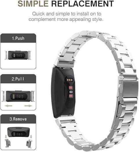 BRANSOLETA DO ZEGARKA Fitbit Inspire/Inspire HR/Inspire 2 SREBRNA STAL BRANSOLETA DO ZEGARKA Fitbit Inspire/Inspire HR/Inspire 2 SREBRNA STAL