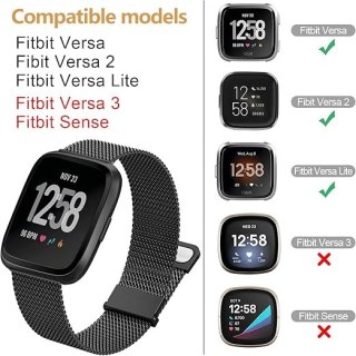 BRANSOLETA DO ZEGARKA Fitbit Versa/Versa 2/LITE CZARNA STAL SIATKA