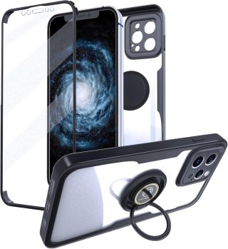 ETUI APPLE IPHONE 12 PRO PRZEZROCZYSRE CZARNA RAMKA PIERŚCIEŃ BUMPER 360°