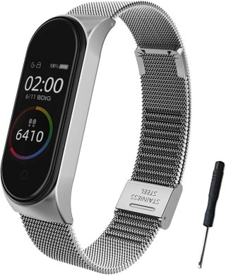 ETUI DO ZEGARKA XIAOMI MI BAND 4/3 SREBRNE Z BRANSOLETĄ ZAPINANY PASEK
