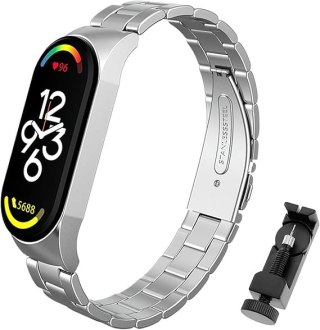 ETUI DO ZEGARKA XIAOMI MI BAND 6/5/4 SREBRNE Z BRANSOLETĄ STAL NIERDZEWNA