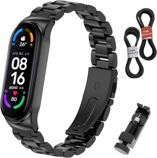 ETUI DO ZEGARKA XIAOMI MI BAND 6/5/4/3 CZARNE Z BRANSOLETĄ STAL NIERDZEWNA