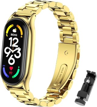 ETUI DO ZEGARKA XIAOMI MI BAND 7 ZŁOTE Z BRANSOLETĄ PASEK STAL NIERDZEWNA