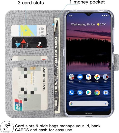 ETUI NOKIA G20 SZARNE ZAMYKANE Z KLAPKĄ MIEJSCE NA KARTY WYTRZYMAŁE SOLIDNE