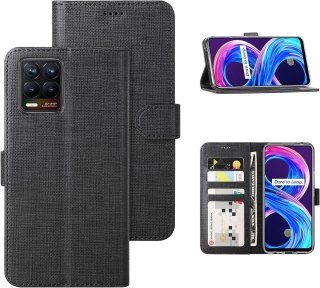 ETUI REALME 8 PRO CZARNE MIEJSCE NA KARTY ZAMYKANE Z KLAPKĄ OCHRONNE