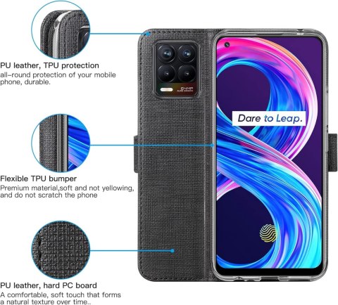ETUI REALME 8 PRO CZARNE MIEJSCE NA KARTY ZAMYKANE Z KLAPKĄ OCHRONNE