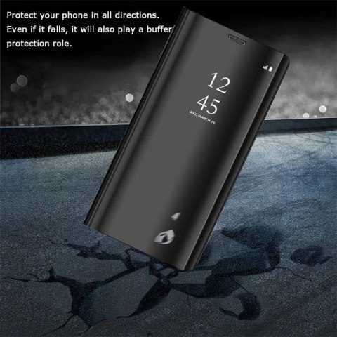 ETUI SAMSUNG GALAXY A12 CZARNE ZAMYKANE Z KLAPKĄ LUSTRZANE SZYBKA SOLIDNE