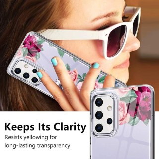 ETUI SAMSUNG GALAXY A32 5G PRZEZROCZYSTE RÓŻOWE KWIATY UROCZE PLECKI