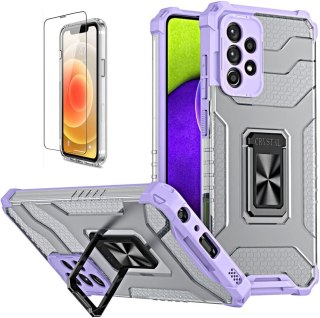 ETUI SAMSUNG GALAXY A72 SZARE TRANSPARENTNE FIOLET PIERŚCIEŃ +SZKŁO