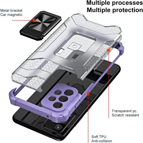 ETUI SAMSUNG GALAXY A72 SZARE TRANSPARENTNE FIOLET PIERŚCIEŃ +SZKŁO