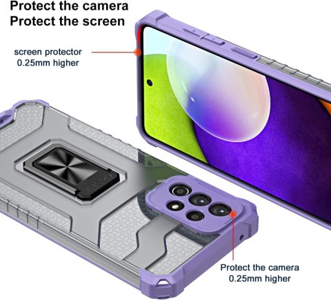 ETUI SAMSUNG GALAXY A72 SZARE TRANSPARENTNE FIOLET PIERŚCIEŃ +SZKŁO