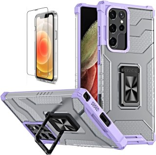ETUI SAMSUNG GALAXY S22 ULTRA 5G SZARE FIOLETOWA RAMKA PIERŚCIEŃ +FOLIA