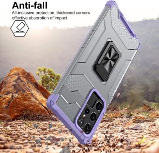 ETUI SAMSUNG GALAXY S22 ULTRA 5G SZARE FIOLETOWA RAMKA PIERŚCIEŃ +FOLIA