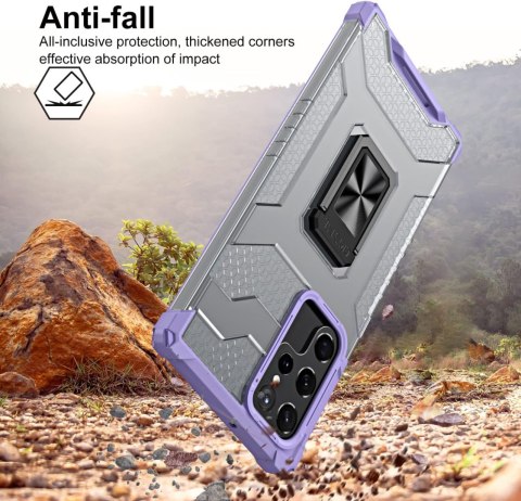 ETUI SAMSUNG GALAXY S22 ULTRA 5G SZARE FIOLETOWA RAMKA PIERŚCIEŃ +FOLIA