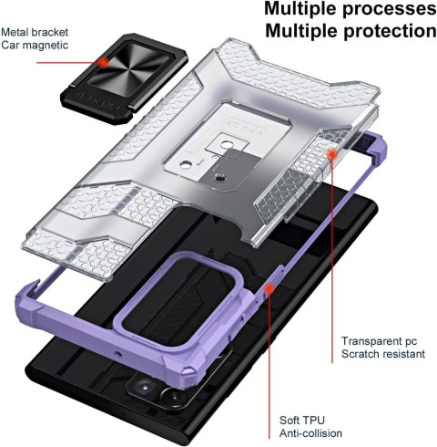 ETUI SAMSUNG GALAXY S22 ULTRA 5G SZARE FIOLETOWA RAMKA PIERŚCIEŃ +FOLIA