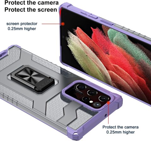 ETUI SAMSUNG GALAXY S22 ULTRA 5G SZARE FIOLETOWA RAMKA PIERŚCIEŃ +FOLIA