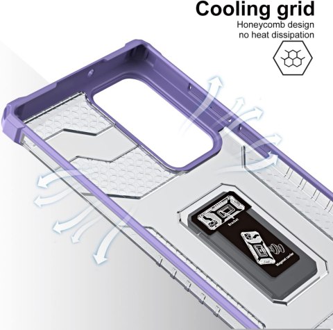 ETUI SAMSUNG GALAXY S22 ULTRA 5G SZARE FIOLETOWA RAMKA PIERŚCIEŃ +FOLIA