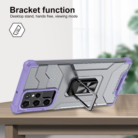 ETUI SAMSUNG GALAXY S22 ULTRA 5G SZARE FIOLETOWA RAMKA PIERŚCIEŃ +FOLIA