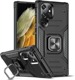 ETUI SAMSUNG GALAXY S22 ULTRA CZARNE PANCERNE Z PIPERŚCIENIEM OCHRONNE