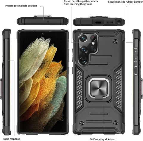 ETUI SAMSUNG GALAXY S22 ULTRA CZARNE PANCERNE Z PIPERŚCIENIEM OCHRONNE