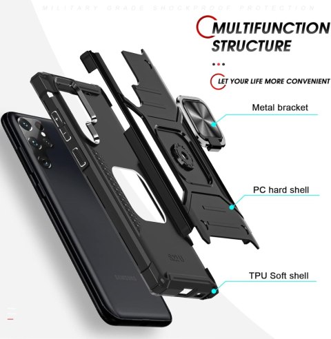 ETUI SAMSUNG GALAXY S22 ULTRA CZARNE PANCERNE Z PIPERŚCIENIEM OCHRONNE