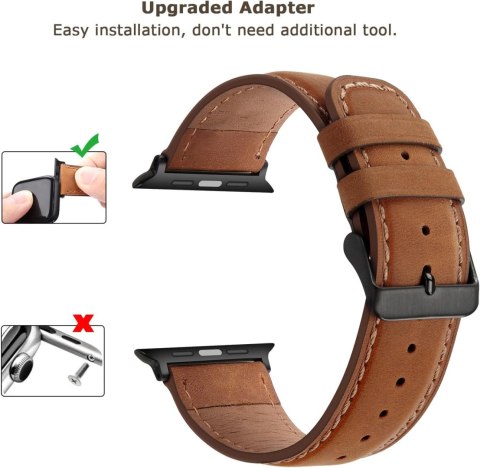 PASEK DO APPLE WATCH 5/6/7/8/9/10/SE/ULTRA 44/45/46/49 BRĄZOWY SKÓRA