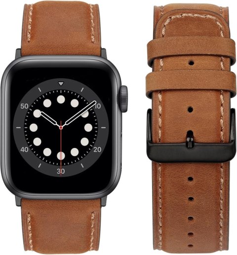 PASEK DO APPLE WATCH 5/6/7/8/9/10/SE/ULTRA 44/45/46/49 BRĄZOWY SKÓRA