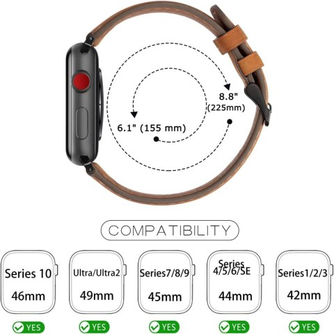 PASEK DO APPLE WATCH 5/6/7/8/9/10/SE/ULTRA 44/45/46/49 BRĄZOWY SKÓRA