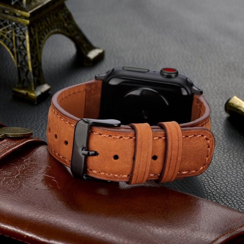 PASEK DO APPLE WATCH 5/6/7/8/9/10/SE/ULTRA 44/45/46/49 BRĄZOWY SKÓRA