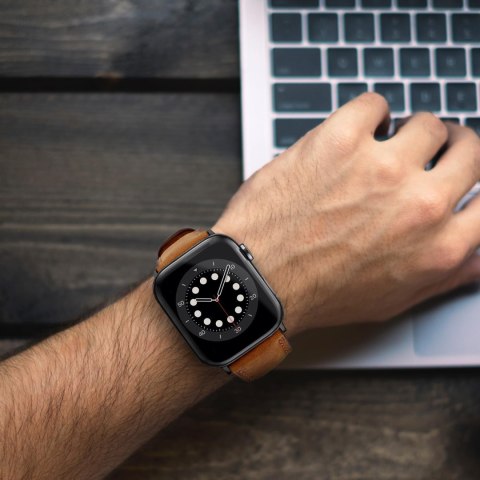 PASEK DO APPLE WATCH 5/6/7/8/9/10/SE/ULTRA 44/45/46/49 BRĄZOWY SKÓRA