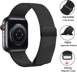 PASEK DO ZEGARKA APPLE WATCH 1/2/3/4/5/6/7/8/9/SE 38/40/41mm CZARNY STAL
