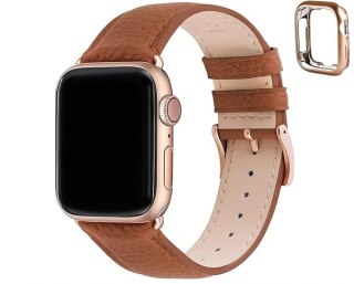 PASEK DO ZEGARKA APPLE WATCH 2/3/4/5/6/7/8/9/SE 38/40/41 BRĄZOWY SKÓRA+ETUI