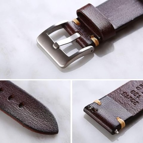 PASEK DO ZEGARKA BRĄZOWY SKÓRA UNIWERSALNY SREBRNA KLAMRA ELEGANCKI 20mm PASEK DO ZEGARKA BRĄZOWY SKÓRA UNIWERSALNY SREBRNA KLAMRA ELEGANCKI 20mm
